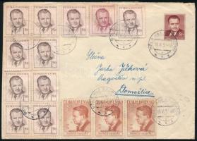 1953 Díjjegyes levél 14 bélyeges díjkiegészítéssel / PS-cover with 14 stamps