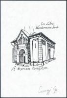 Somogyi Győző (1946-): A karcsai templom, ex libris Kundermann Jenő, klisényomat, papír, jelzett, 6x...