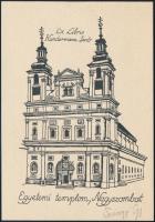 Somogyi Győző (1946-): Egyetemi templom, Nagyszombat, ex libris Kundermann Jenő, klisényomat, papír,...