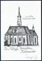 Somogyi Győző (1946-): Sz. Mihály templom, Kolozsvár, ex libris Kundermann Jenő, klisényomat, papír,...