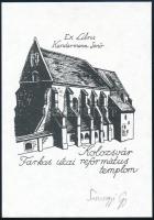Somogyi Győző (1946-): Kolozsvár, Farkas utcai református templom, ex libris Kundermann Jenő, klisén...