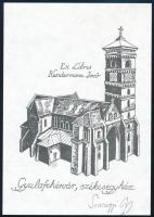 Somogyi Győző (1946-): Gyulafehérvár, székesegyház, ex libris Kundermann Jenő, klisényomat, papír, j...