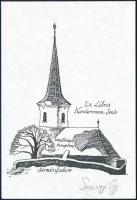 Somogyi Győző (1946-): Siménfalva, unitárius templom, ex libris Kundermann Jenő, klisényomat, papír,...