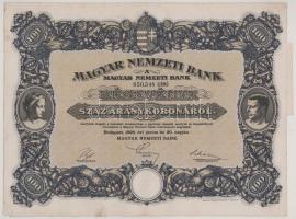 1924. Budapest "Magyar Nemzeti Bank" részvény 100K-ról "050.548" szárazpecséttel, vízjeles papíron T:XF Hungary 1924. "Magyar Nemzeti Bank (Hungarian National Bank)" Hungarian National Bank share about 100 Korona "050.548" with embossed stamp on watermarked paper C:XF