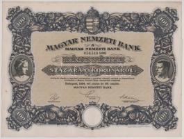 1924. Budapest "Magyar Nemzeti Bank" részvény 100K-ról "050.549" szárazpecséttel, vízjeles papíron T:XF Hungary 1924. "Magyar Nemzeti Bank (Hungarian National Bank)" Hungarian National Bank share about 100 Korona "050.549" with embossed stamp on watermarked paper C:XF
