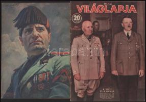 1938-1940 Vegyes újság tétel, 3 db, a címlapokon Mussolinivel és Hitlerrel,m változó állapotban