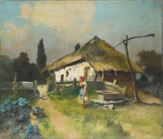 Neogrády Antal (1861-1942): Lány a kútnál. Olaj, vászon, jelezve jobbra lent. 68x80 cm. / oil on can...