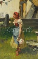 Neogrády Antal (1861-1942): Lány a kútnál. Olaj, vászon, jelezve jobbra lent. 68x80 cm. / oil on can...