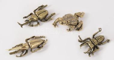 6 darab bronz rovar és béka figura, h: 10 cm alatt