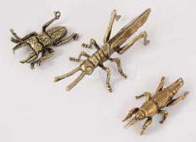 6 darab bronz rovar és béka figura, h: 10 cm alatt