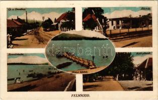 1943 Felsőgöd (Göd), út a Dunához, vasútállomás, strandrészlet, autópihenő, motor kikötő. Gyimesi Kálmán kiadása (EK)