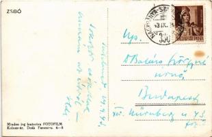 1943 Zsibó, Jibou; Rákóczi út és hegy, Református templom, Unió szálloda, Br. Wesselényi kastély, Ho...