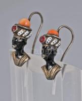 Szerecsenfejes antik fülbevaló pár, zománc, ezüst. aranyozott 20 mm