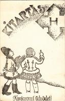 1938 Kitartás! A Magyar Hungarista Mozgalom nyilaskeresztes karácsonyi üdvözlete, propaganda. Kreith Pál kiadása / Hungarian Arrow Cross propaganda, Christmas greeting