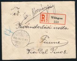 1906 Ajánlott levél Világosról Fiumébe 35f 9 darabos bérmentesítéssel hozzá távirat a fiumei rendőrs...