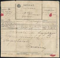 1906 Ajánlott levél Világosról Fiumébe 35f 9 darabos bérmentesítéssel hozzá távirat a fiumei rendőrs...