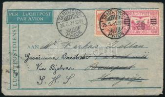 1931 Légi levél Budapestre, majd továbbküldve / Airmail cover to Budapest, redirected "TANDJONG...