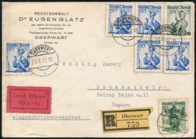1957 Expressz ajánlott levél 7 db bélyeggel / Express registered cover with 7 stamps "OBERWART&...