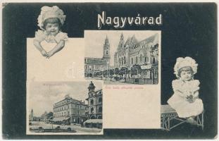 1909 Nagyvárad, Oradea; Görögkatolikus püspöki palota, Bémer tér. Montázs gyerekekkel / Greek Catholic bishop's palace, square. Montage with children (kopott sarkak / worn corners)