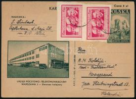 1948 Díjjegyes levelezőlap 2 db vágott bélyeggel / PS-card with imperforate stamps