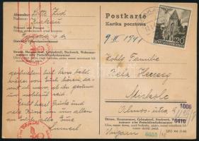 Generalgouvernement 1941 Cenzúrázott levelezőlap / Censored postcard "KRAKAU"