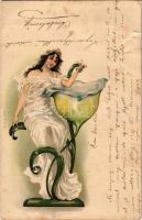 1899 Lady with flower art postcard. Serie VI. No. 30. litho (r)