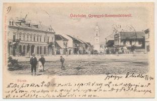 1900 Gyergyószentmiklós, Gheorgheni; Fő tér, templom. Kricsa Péter kiadása / main square, church (fl)