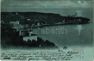 1900 Trieste, Tireszt; Miramar und Hotel Grignano, Seebad, Curort / castle and hotel at night in moonlight (EK)