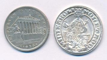 Ausztria 1925. 1Sch Ag + Szlovákia DN "Körmöcbányai Múzeum" ezüstözött fém múzeumi zseton (27mm) T:AU-XF Austria 1925. 1 Schilling Ag + Slovakia ND "Museum of Kremnica" silver plated metal token (27mm) C:AU-XF Krause KM#2840