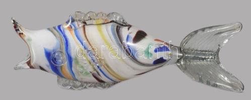 Salgótarjáni üveg hal, anyagában színezett, hutaüveg, hibátlan 33 cm