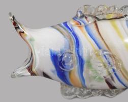 Salgótarjáni üveg hal, anyagában színezett, hutaüveg, hibátlan 33 cm