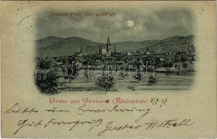 1898 Grünstadt (Rheinpfalz), Fröhlich Pfalz, Gott erhalt's / view at night in moonlight