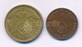 Német Harmadik Birodalom 1937D 1pf bronz + 1938A 10pf Al-bronz T:XF German Third Reich 1937D 1 Reichspfennig bronze + 1938A 10 Reichspfennig Al-bronze C:XF