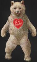 "To my Valentine" litho mozgatható végtagú papírmedve, kiadja: Raphael Tuck &amp; Sons Ltd., h: 31 cm