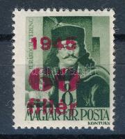 1945 Kisegítő 60f/8f sárga alapnyomat nélkül / Mi 794 yellow burelage omitted
Signed: Leitold