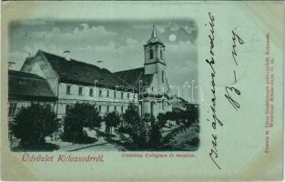 1899 Kolozsvár, Cluj; Unitárius kollégium és templom este holdfényben. Ferencz és Társa fényképészeti műterméből / Unitarian boarding school and church at night in moonlight (EK)