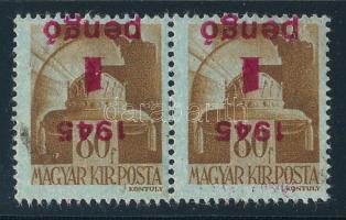 1945 Kisegítő 1P/80f pár fordított felülnyomattal / Mi 799 pair with inverted overprint
Signed: Lei...