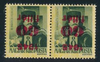 1945 Kisegítő 60f/8f pár fordított felülnyomattal / Mi 794 pair with inverted overprint
Signed: Lei...