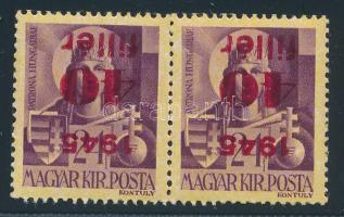 1945 Kisegítő 40f/24f pár fordított felülnyomattal / Mi 790 pair with inverted overprint
Signed: Le...