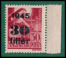 1945 Kisegítő 30f/30f ívszéli bélyeg alapnyomat nélkül / Mi 786 missing burelage
Signed: Leitold