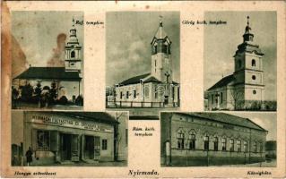 1941 Nyírmada, Hangya szövetkezet, községháza, római és görög katolikus, refomátus templomok. Hangya kiadása (fl)