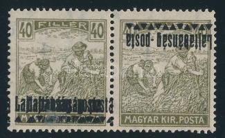Nyugat-Magyarország III. 1921 Arató 40f pár, az egyik kettős, a másik fordított felülnyomással. Ritk...