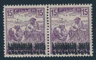 Nyugat-Magyarország III. 1921 Arató 15f pár kettős felülnyomással / Mi 21 pair with double overprint...