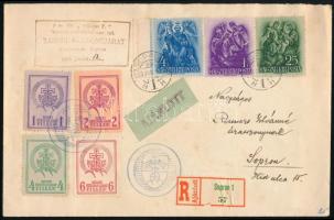 1938 Ajánlott helyi levél soproni tábori küldöncjárat sorral / Sopron courier post stamp set on regi...