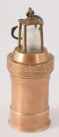 Régi bronz bányászlámpa, m: 11 cm