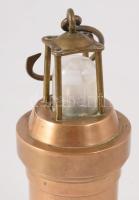 Régi bronz bányászlámpa, m: 11 cm