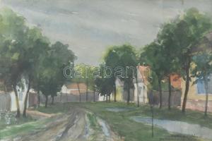 Radnai József (1896-1963): Hódmezővásárhelyi részlet, 1955. Akvarell, papír. Jelzett. Dekoratív, üvegezett fakeretben, 24,5×36 cm