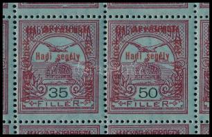 1915 Hadisegély II. 50f ívsarki 25-ös tömb, benne a 13. ívhelyen 35f/50f lemezhiba. Már a Turul kiad...