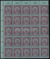 1915 Hadisegély II. 50f ívsarki 25-ös tömb, benne a 13. ívhelyen 35f/50f lemezhiba. Már a Turul kiad...