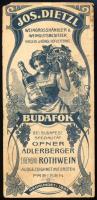 cca 1910 Dietzl József bornagykereskedő és szőlőtulajdonos Budafok számolócédula, kis lapszéli szakadásokkal